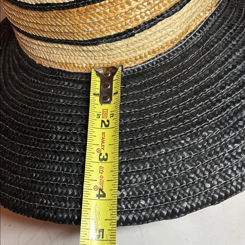 Unbranded Black and Tan Natural Straw Wide Brimmed Sun Hat One Size